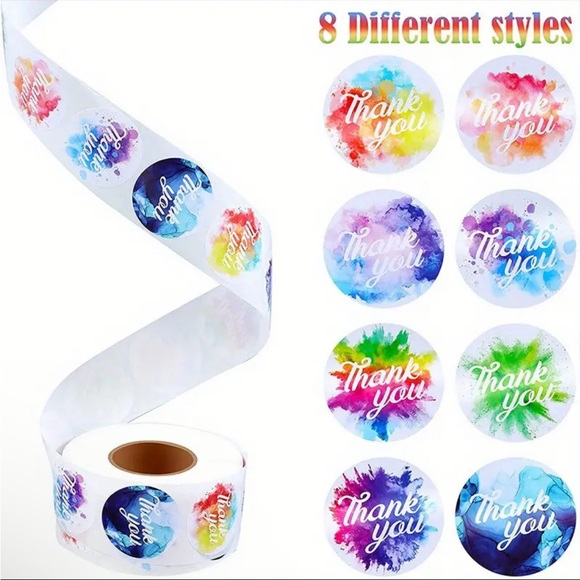 Roll of 500 Round Tie Dye Thank You Stickers Bright Colors - Picture 1 of 4
